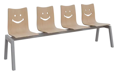 SMILE 4, dřevěná lavice do čekárny, 4-sedák, dub bělený, kostra stříbrná